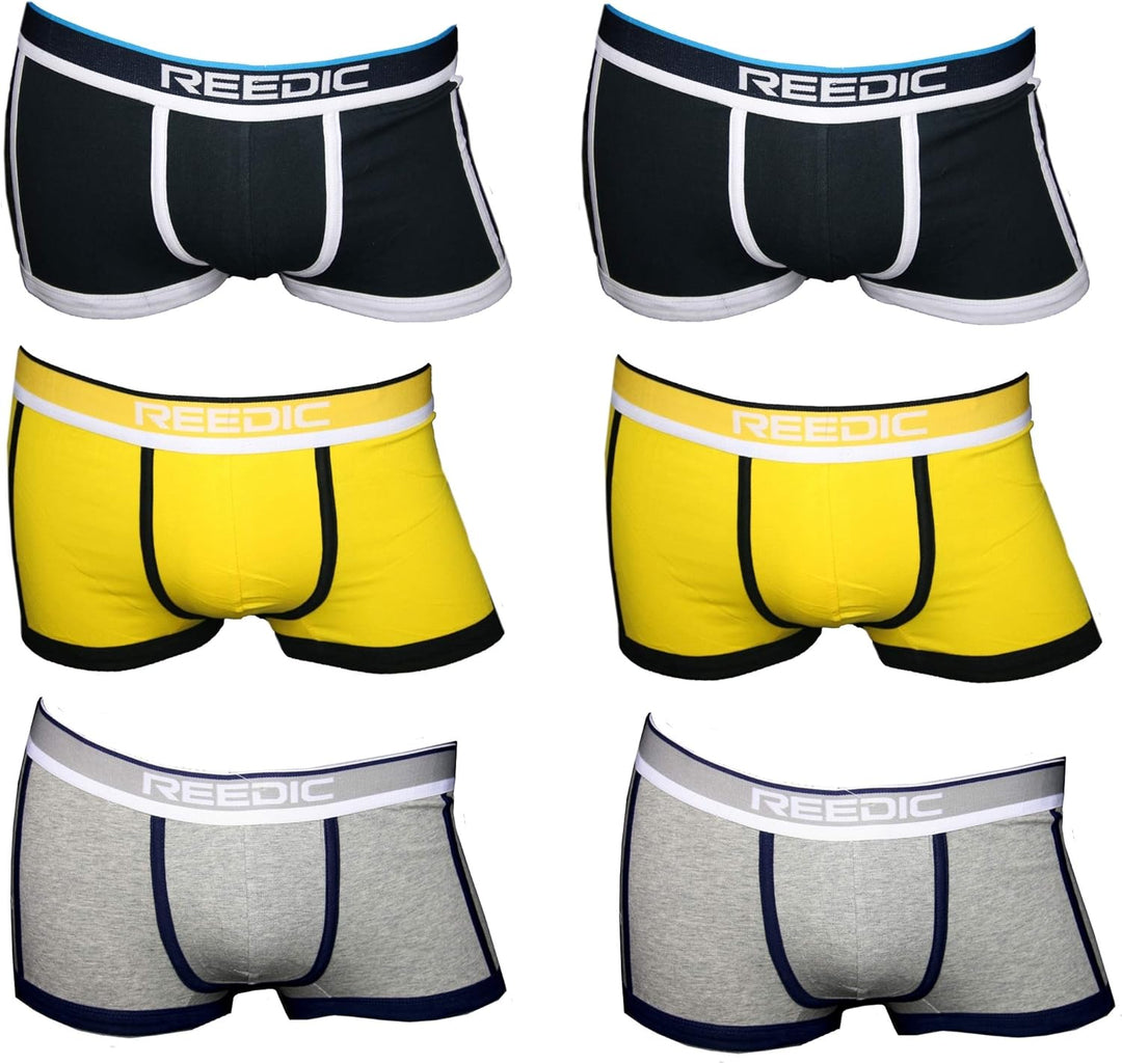 Reedic Herren Boxershorts Baumwolle 6er Pack, Grösse XX-Large (2XL), Farbe je 2X grau, gelb, dunkelb