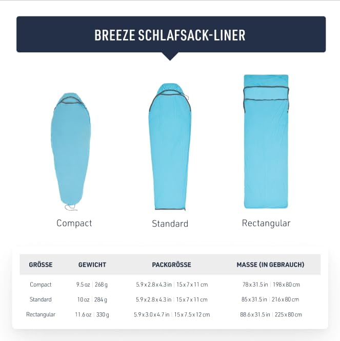 Sea to Summit Breeze Schlafsack Liner Standard-Mumie mit Kordelzug, Standard-Mumie mit Kordelzug