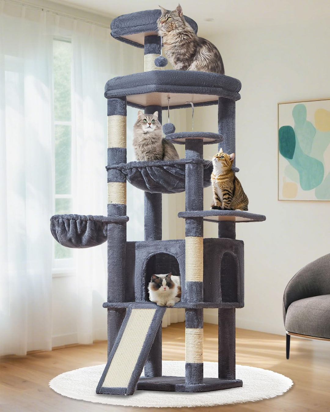 Taoqimiao 183CM Kratzbaum Gross XXL, Katzenbaum Kratzbaum Grosse Katzen Stabil Katzenkratzbaum mit K
