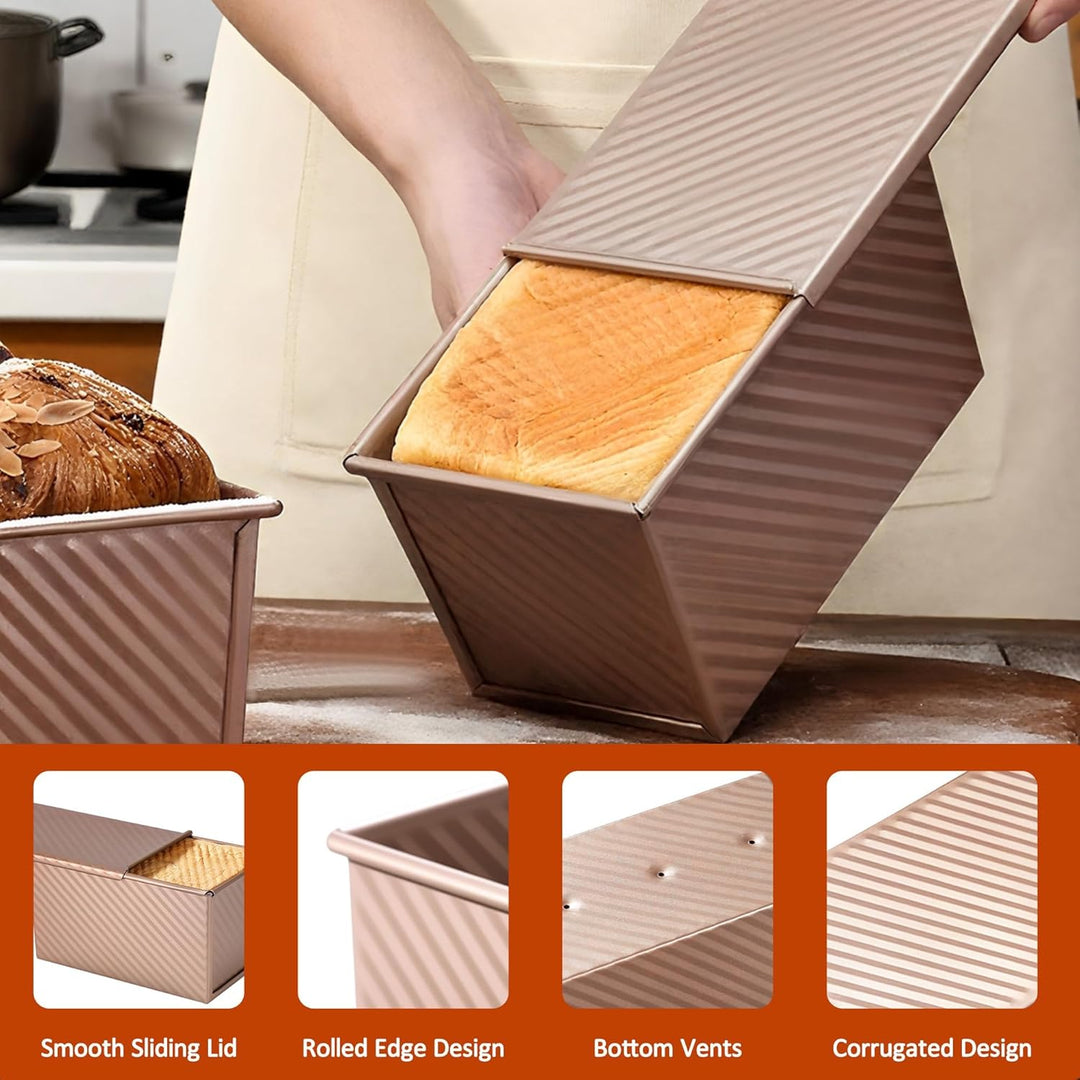 2 Stück Brotbackform mit Deckel, Toastbrot Backform mit Deckel, 450g (1lb) Antihaft Brotform Kastenf