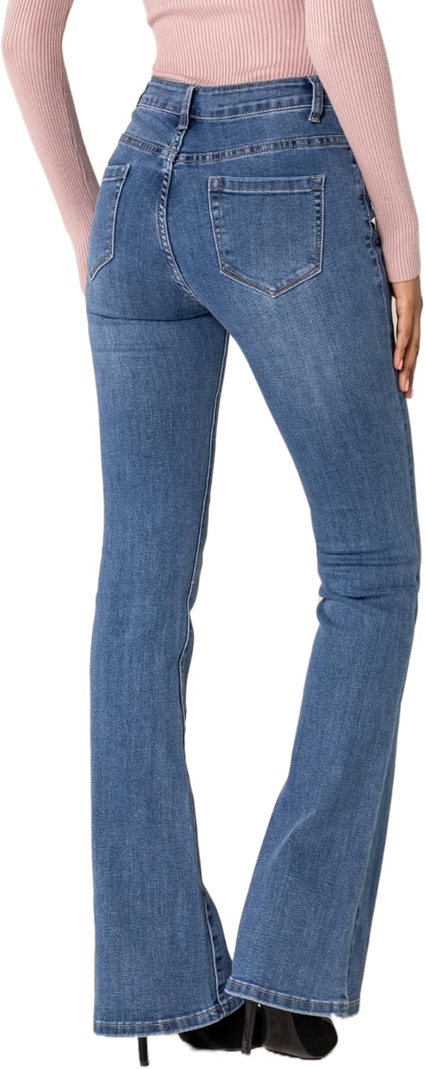 Nina Carter P212 Damen Tall Bootcut Jeans High Waist Schlaghosen Stretchjeans Jeanshosen Used-Look L