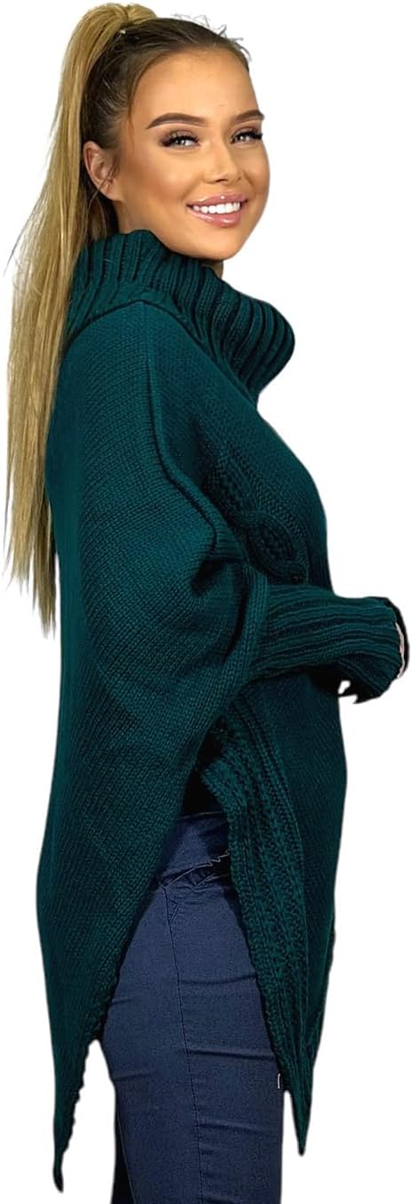 Mississhop Poncho Strick Sweatshirt Pullover Umhang Überwurf Einheitsgrösse Petrol, Einheitsgrösse P