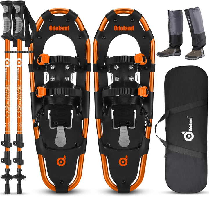 Odoland Schneeschuhe mit Steighilfe Allround 4 IN 1 für Damen und Herren mit Wanderstöcken, Wasserdi