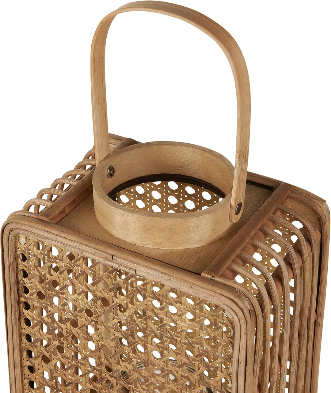 Laterne Rattan natürlich rechteckig 28 cm mit Griff Glaseinsatz Deko Boho Bantul
