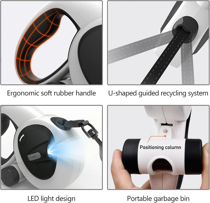 Einziehbare Hundeleine, Hundeleine 5m, Rollleine für Hunde, mit LED-Licht, 360° Verhedderungsfreier,