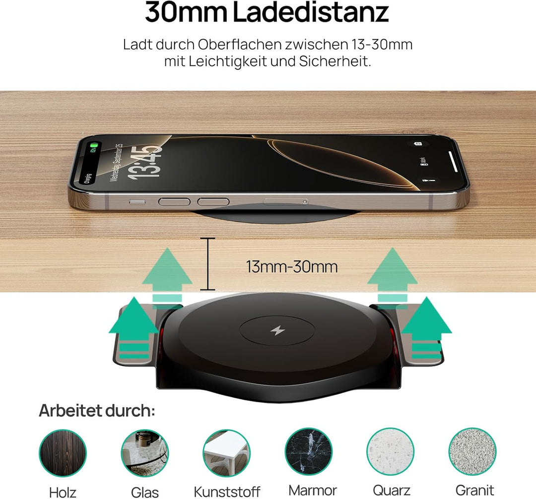 KPON Invisible Wireless Charger unsichtbares drahtloses, 30mm Versteckt unter dem Tisch, induktives