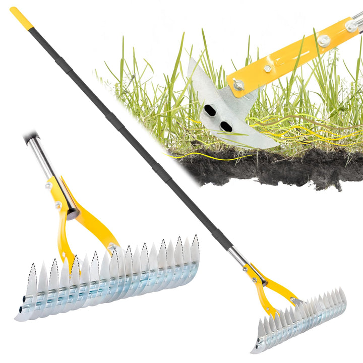 Gartenrechen Vertikutier-Rechen für den Rasen, 38 cm Verstellbarer Rechenkopf, Dethatcher zum Entfer