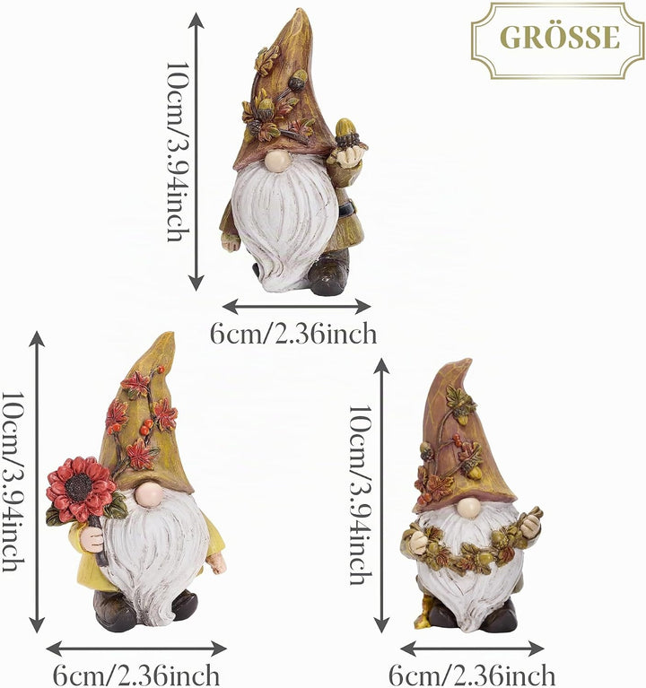 Valery Madelyn 3er Herbstdeko Figuren Kunstharz Zwerge Gartendeko,10cm Gartenzwerge für Herbst Deko
