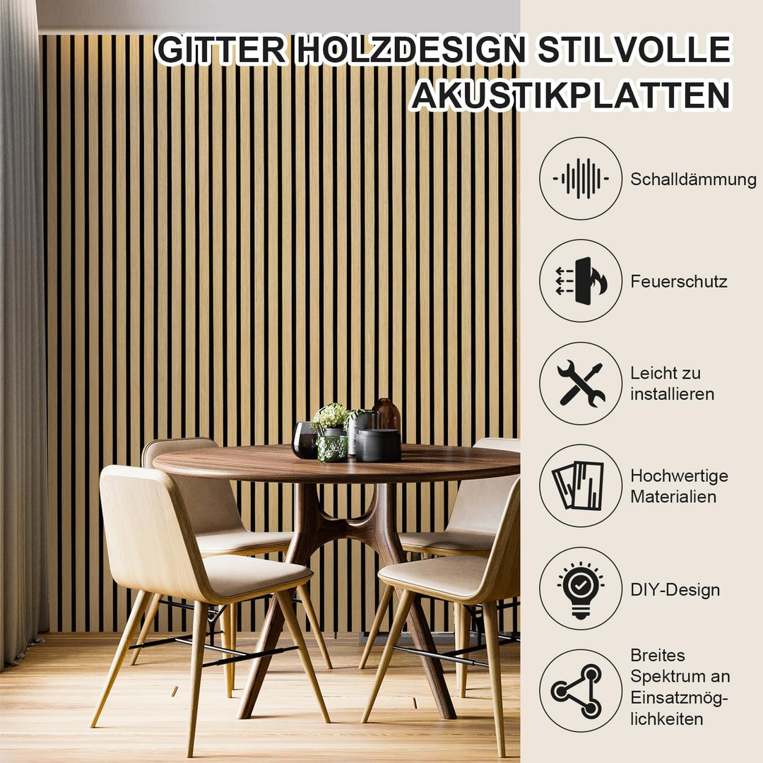 Akustikpaneele Holz 1,44㎡ - 2er Set 120x60cm Natürliche Eiche Wandpaneele, 3D Wandverkleidung für Wo