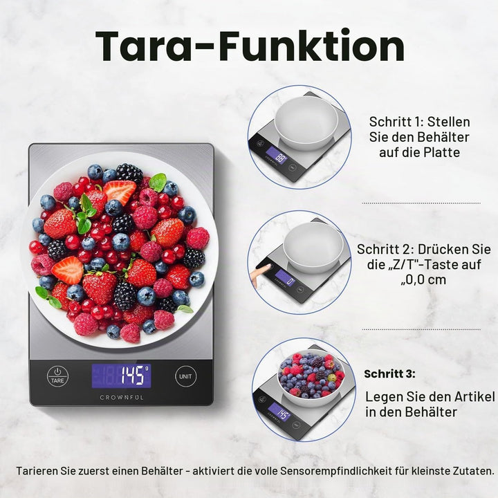 CROWNFUL Wiederaufladbare Lebensmittel-Küchenwaage, 33-Pfund-Digitalwaage, Food Scale zum Backen und