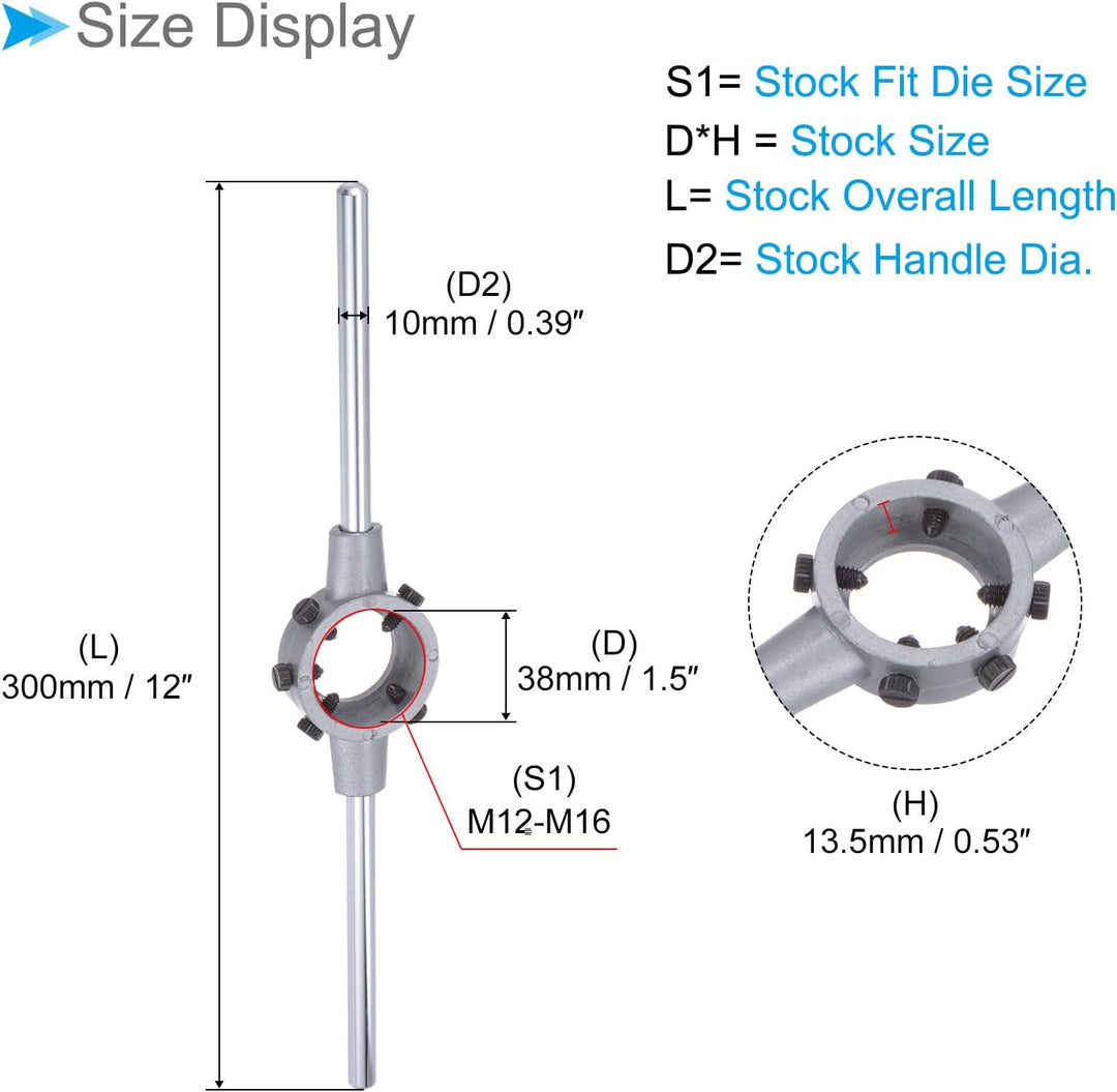 Die Stock Griff Set, M15x1.5 Gewindeschneideisen & 38mm Aussendurchmesser / M12-M16 Gewindeschneidei