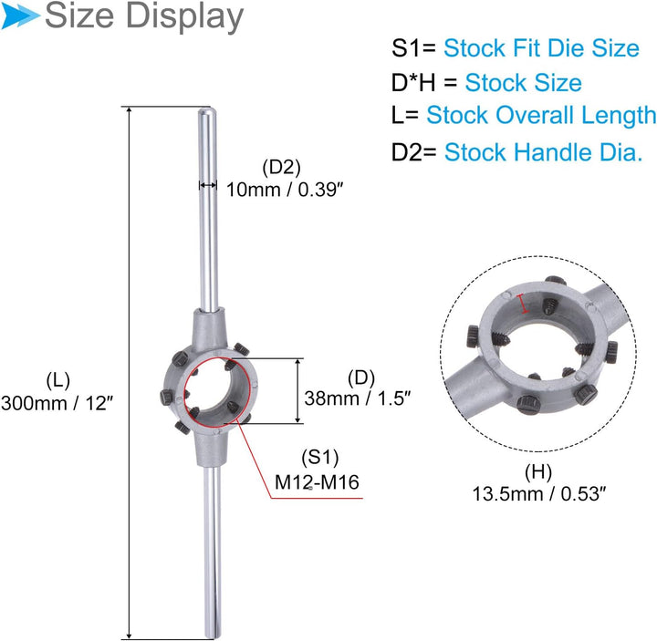 Die Stock Griff Set, M15x1.5 Gewindeschneideisen & 38mm Aussendurchmesser / M12-M16 Gewindeschneidei