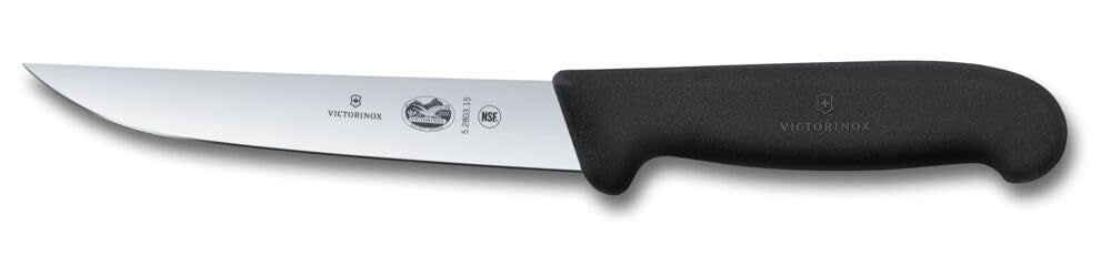 Victorinox Fibrox Tranchiermesser, Scharfes Küchenmesser für Fleisch und Geflügel, 15 cm, Gerade Kli