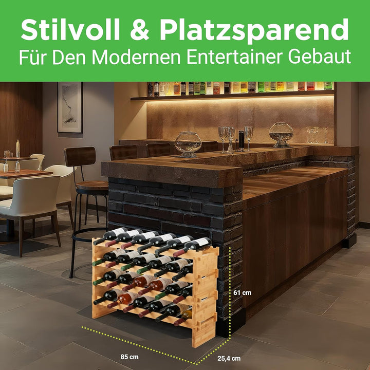 NutriChef Regal Schmal Weinregal aus Bambus Holz – 24 Flaschen, 4 Etagen – Stapelbares Flaschenregal