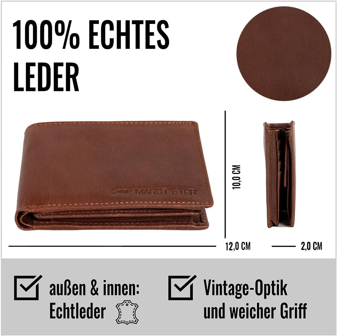 Marc Peter Oslo Geldbörse Herren Leder Rustikale Braun mit RFID Schutz I Echtleder Portemonnaie Gros