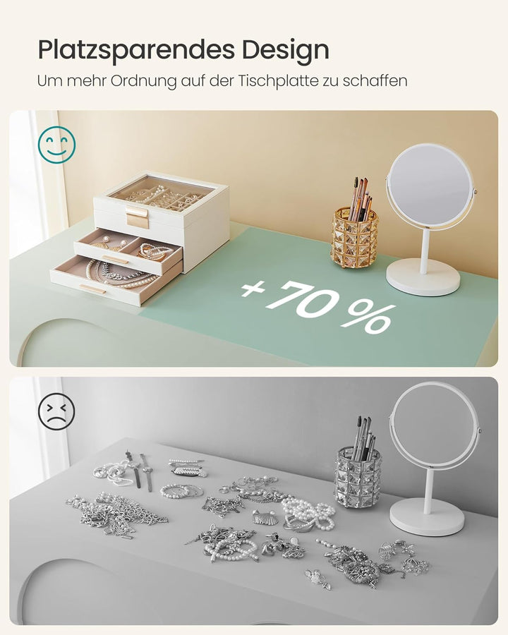 SONGMICS Schmuckkästchen mit Glasdeckel Schmuckkasten mit 3 Ebenen, Schmuckbox mit 2 Schubladen, Sch