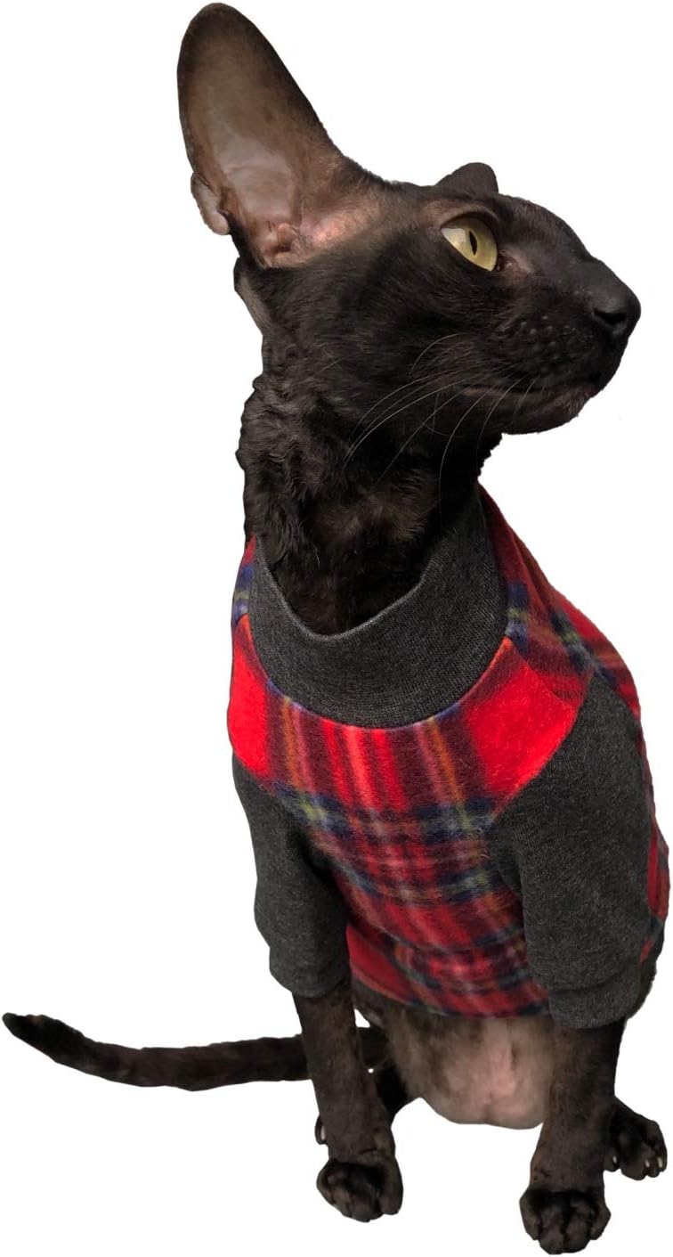 Kotomoda Katzen Rollkragen rot kariert fur Sphynx Katzen (XS), XS