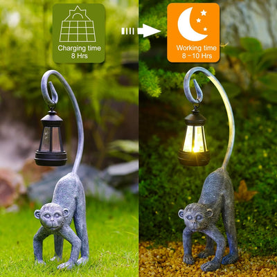 Yeomoo Affen Gartenfiguren Deko mit Solarlampen für Aussen Gartendeko: AFFE Figuren mit Solar Lichte