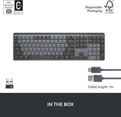 Logitech MX Mechanische kabellose beleuchtete Performance-Tastatur, Taktile leise Tasten, Hintergrun