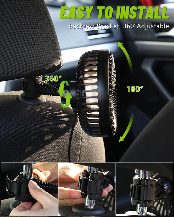 Auto Ventilator, Mini USB Ventilator klein mit 3 Halterungen für Auto, Saugnapf, Clip, Head-rest, 36