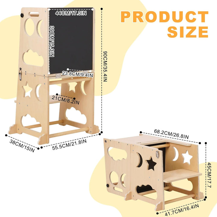 Montessori Lernturm für Kinder, 3 in 1 Learning Tower für Kinder Lernturm Klappbar Tritthocker mit T
