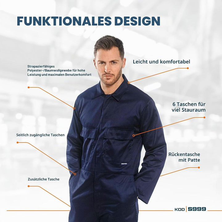 Portwest S999 Herren Euro-Arbeitskleidung Polycotton Overall Arbeitsanzug Royal Blau 3XL, Royal Blau