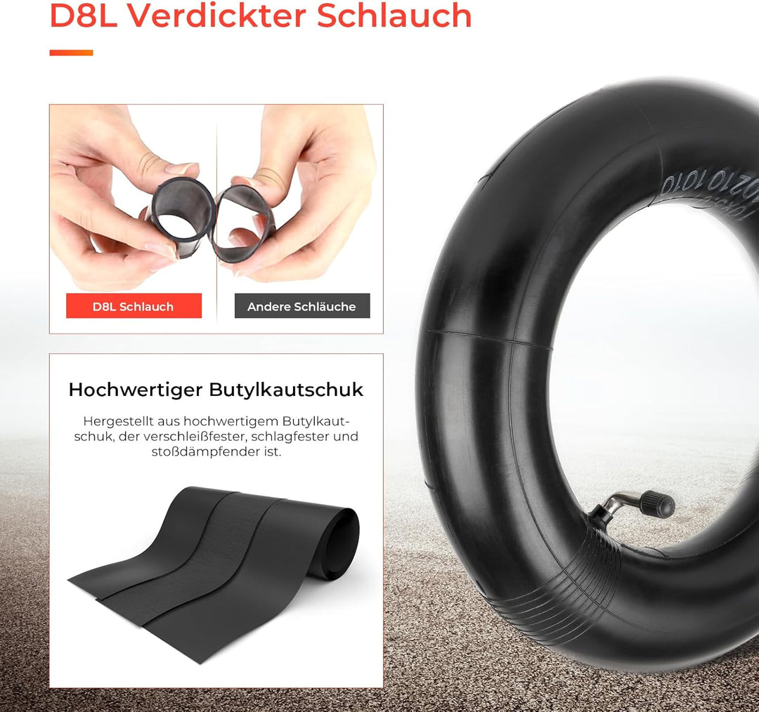 255x80 10 Zoll Heavy Duty Butylkautschuk Innenschlauch mit 90° Grad Schrader-Ventil Ersatz für kukir