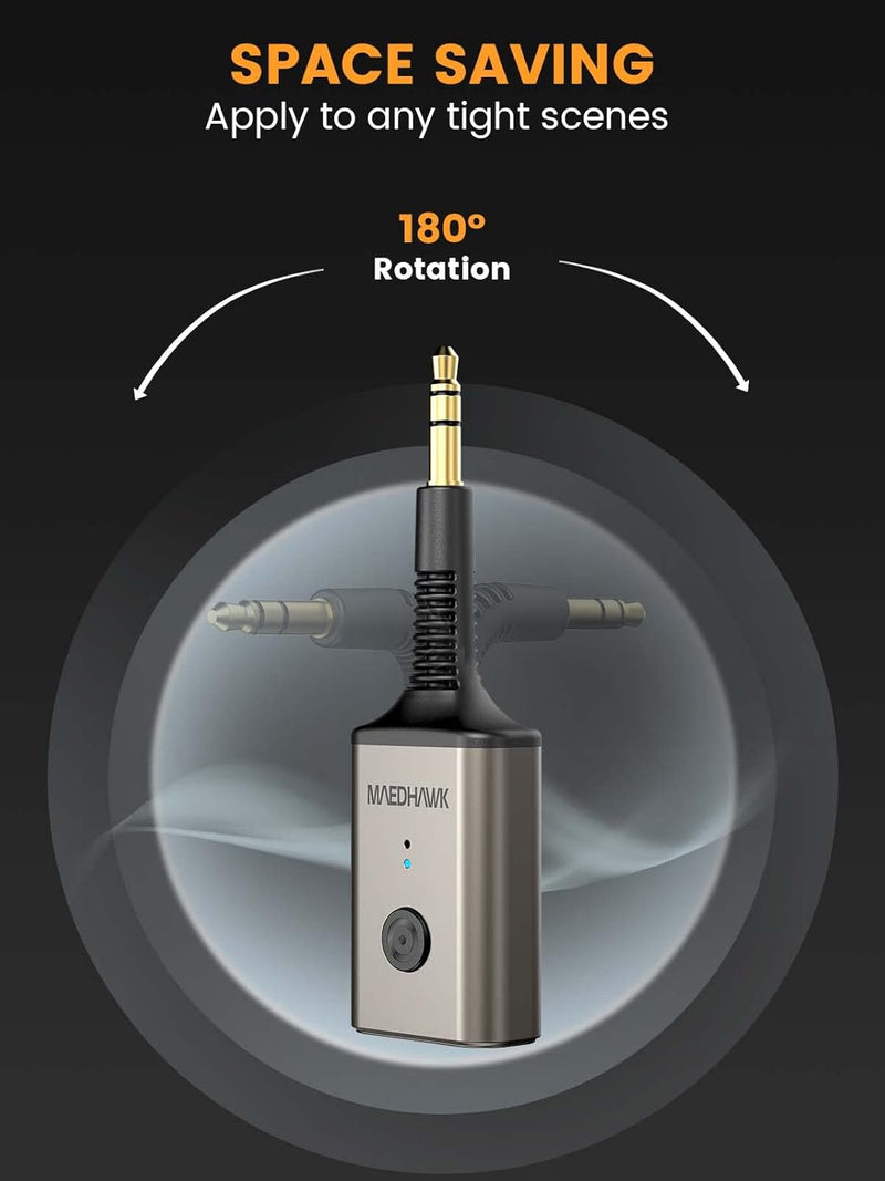 MaedHawk Aux Bluetooth Adapter, Bluetooth 5.3 Adapter Auto 3.5mm Drehbar 180° Bluetooth Empfänger Au