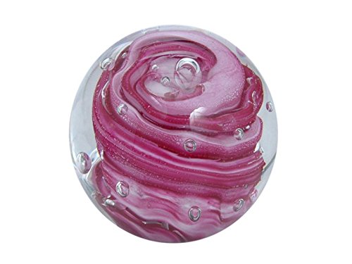 Traumkugel 216 (gross 9-10cm) lila-weisse Blume mit Blasen - Glaskugel, Briefbeschwerer