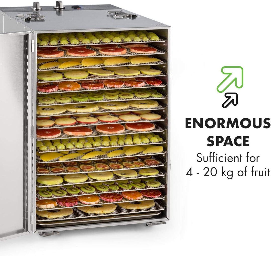 Klarstein Master Jerky - Dörrautomat, Dehydrator stufenlos regelbare Temperatur von 40-90 °C, 15h-Ti