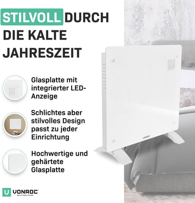 VONROC Elektroheizung, Konvektor-Heizung - Energiesparende elektrische Heizung bis 12m2 - Wand-/Bode