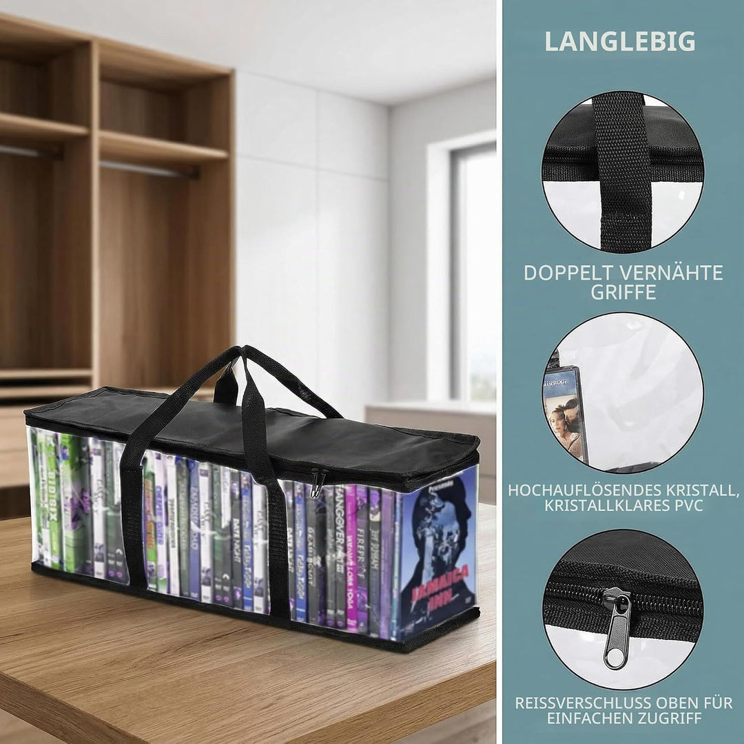 Fasmov Set mit 4 DVD-Aufbewahrungstaschen für bis zu 160 DVDs (40 Stück pro Tasche) Schwarz, Schwarz