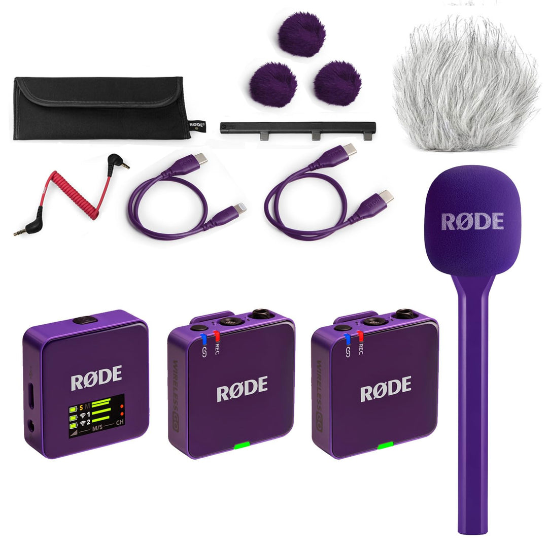 Rode Wireless GO Gen 3 Drahtloses 2-Kanal Mikrofon-Funksystem Lila mit Interview GO Handadapter Lila
