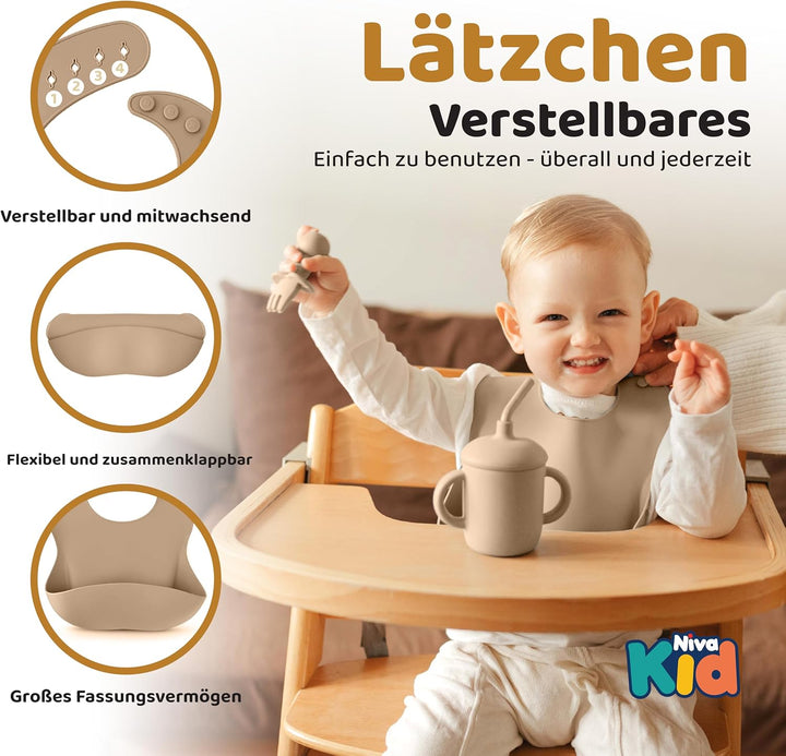 Baby Silikon Geschirr Set, Kindergeschirr Set mit BabyTeller mit Saugnapf, Geschirrset Baby für Beik