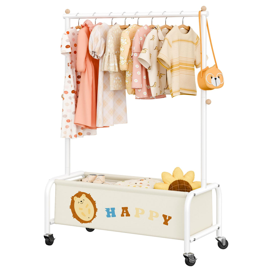 GRANNY SAYS Kleiderständer Kinder mit Aufbewahrungskiste, Kinder Kleiderstange auf Rollen, beige Kin