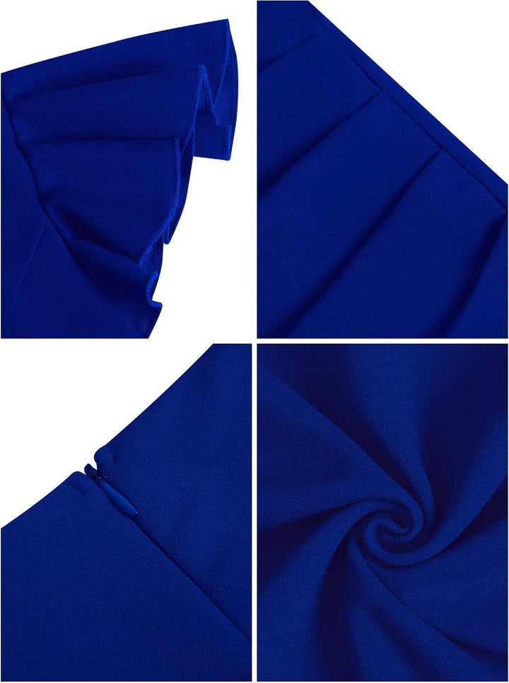 Missufe Damen Cocktailkleid Wickelkleid Partykleid Midikleid Sommerkleid Elegant Bodycon Vintage Rüs