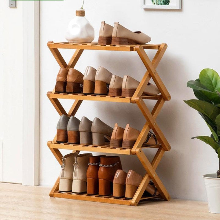 Zusammenklappbares Schuhregal aus Bambus, tragbares Schuhregal aus Holz, ohne Installation, kleines