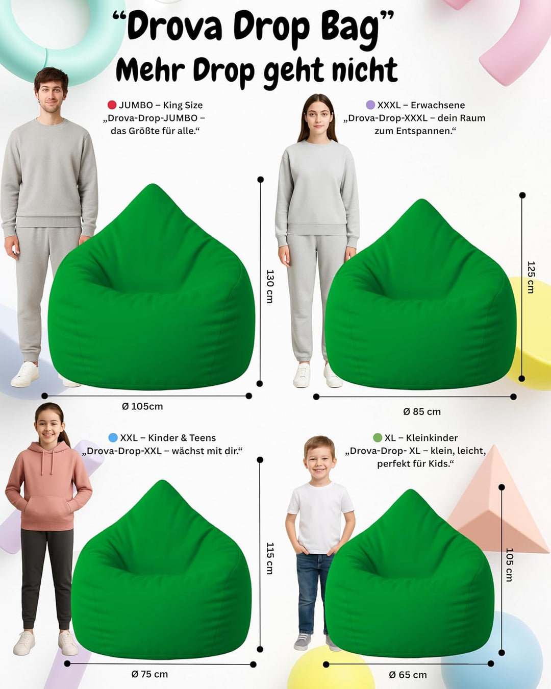 PATCH HOME Patchhome Sitzsack Tropfenform mit Reissverschluss Nachfüllbar - für In &amp; Outdoor - mit S