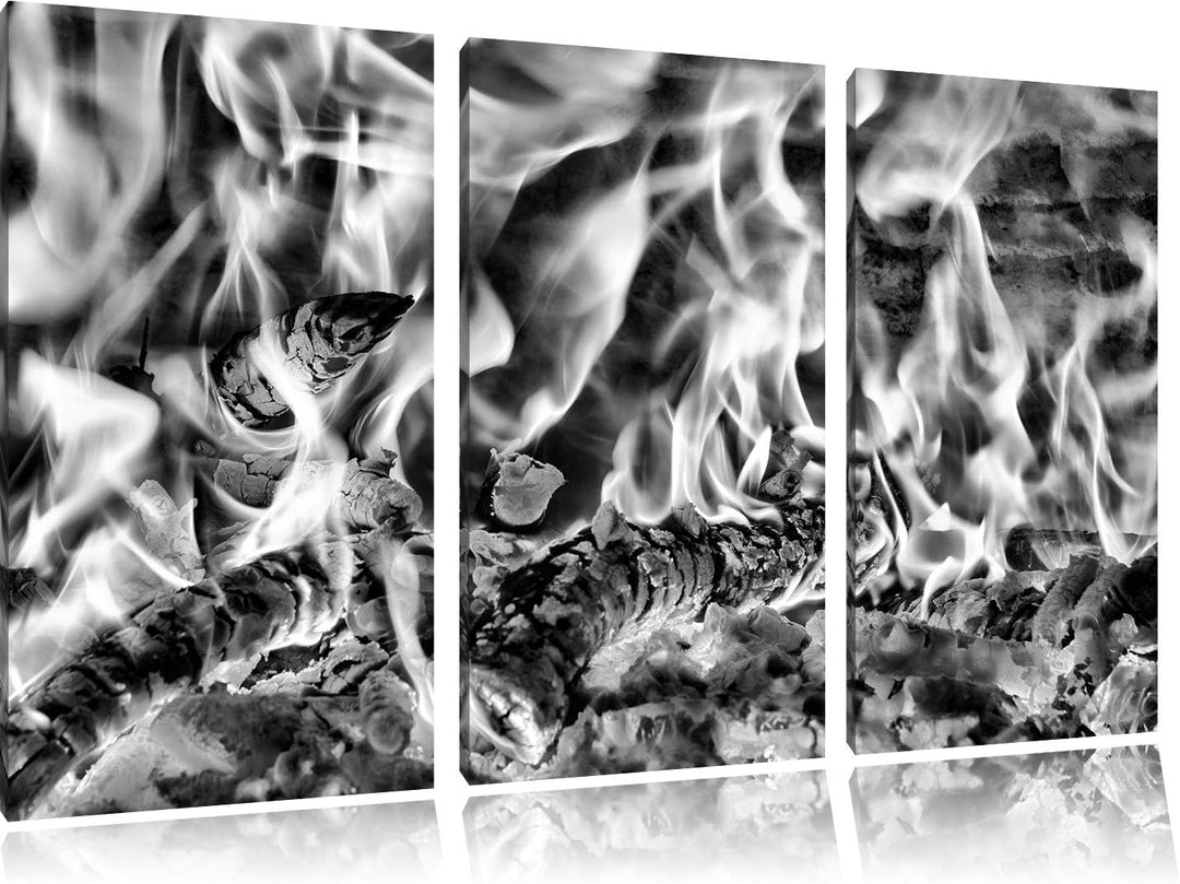 Pixxprint Gemütliches Holz im Feuer als Leinwandbild/Grösse: 3 Teilig (120x80) cm/Wandbild/Kunstdruc