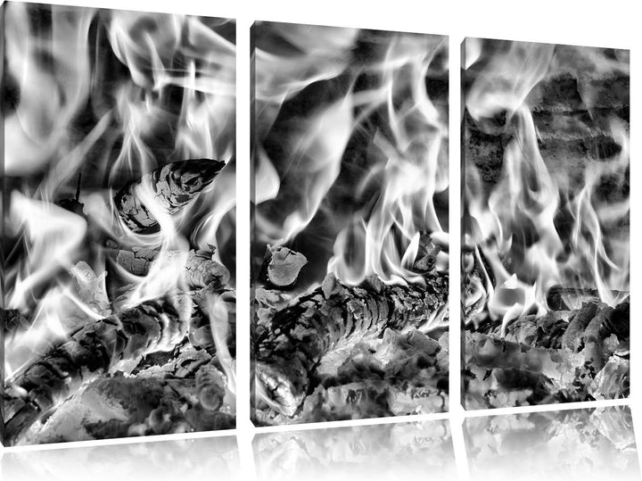Pixxprint Gemütliches Holz im Feuer als Leinwandbild/Grösse: 3 Teilig (120x80) cm/Wandbild/Kunstdruc