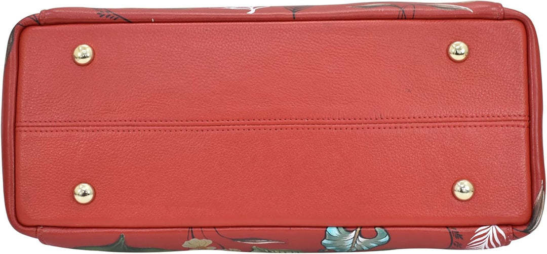 Anuschka Handbemalte Satchel Tasche mit mehreren Fächern aus Echtleder Crimson Garden, Crimson Garde