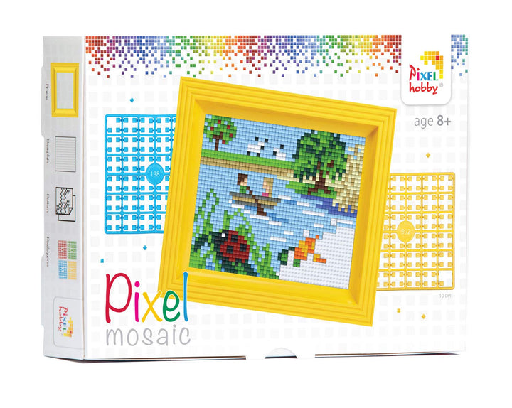 Pixel P31267 Mosaik Geschenkverpackung Seelandschaft, Pixelbild mit Rahmen, kinderleichtes Stecksyst