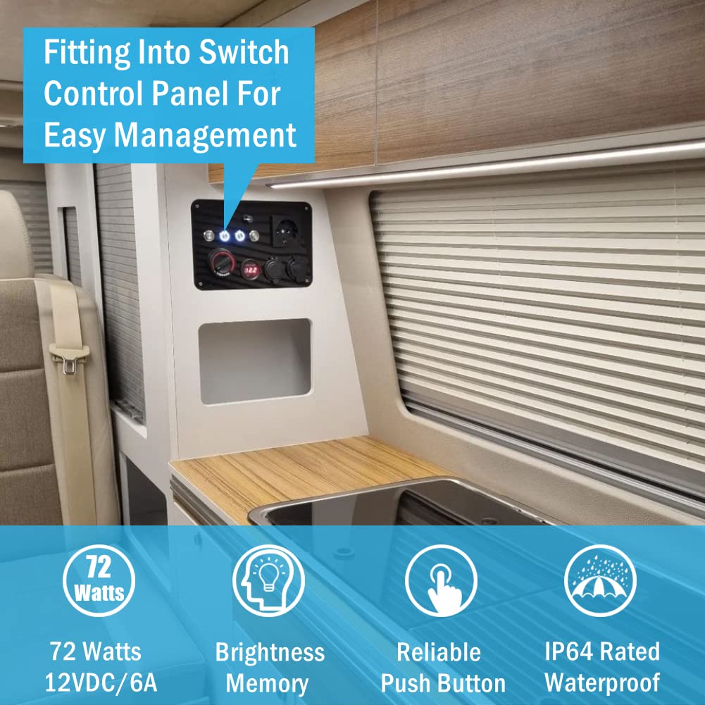 Obeaming DC 12V Dimmer PWM LED Dimmschalter 4 Drähte Druckschalter Edelstahl Hole 19mm für Wohnmobil