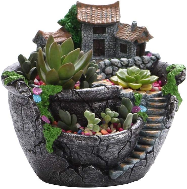 Tianbi Kreativer Pflanzentopf, Blumenpflanzen Sukkulenter, DIY Sukkulententopf mit süssem Haus,Mini