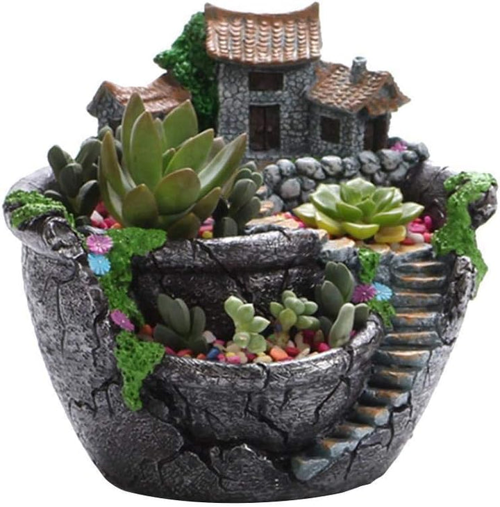 Tianbi Kreativer Pflanzentopf, Blumenpflanzen Sukkulenter, DIY Sukkulententopf mit süssem Haus,Mini
