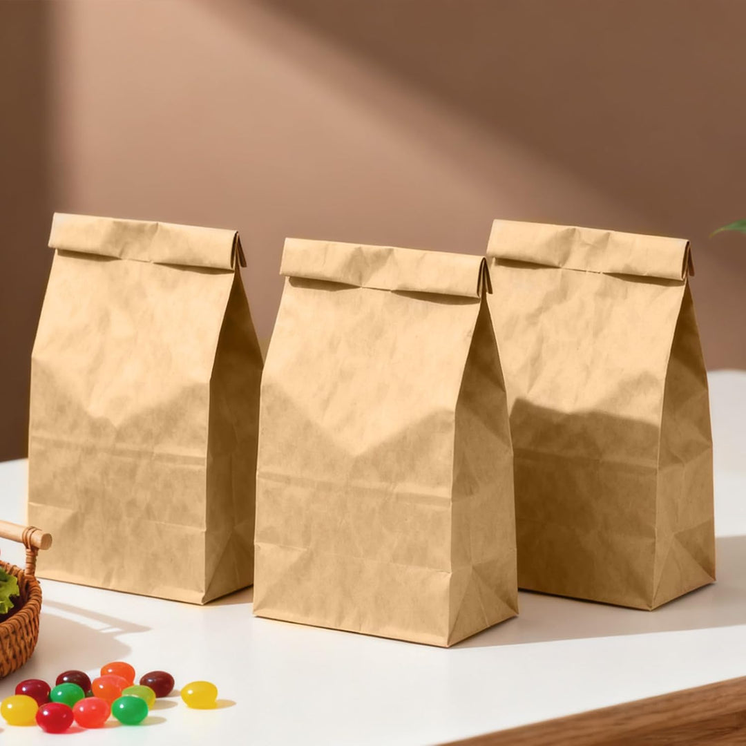 100 Stück Papiertüten Gross 20x12,5x30,5cm Papiertüten Braun Kraftpapier Brotbeutel für Geburtstagsp