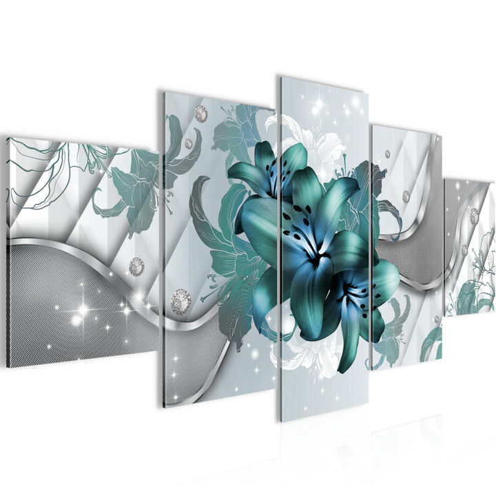 Runa Art Wandbilder Blumen Lilien 5 Teilig Bild auf Vlies Leinwand Deko Wohnzimmer Abstrakt Grau Tür