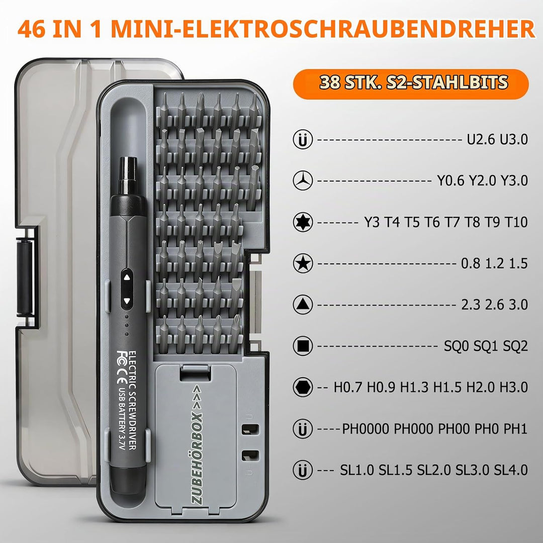 Mini Elektrischer Schraubendreher Set, 46 in 1 Präzisions Elektro Schraubendreher Set mit 36 Magneti