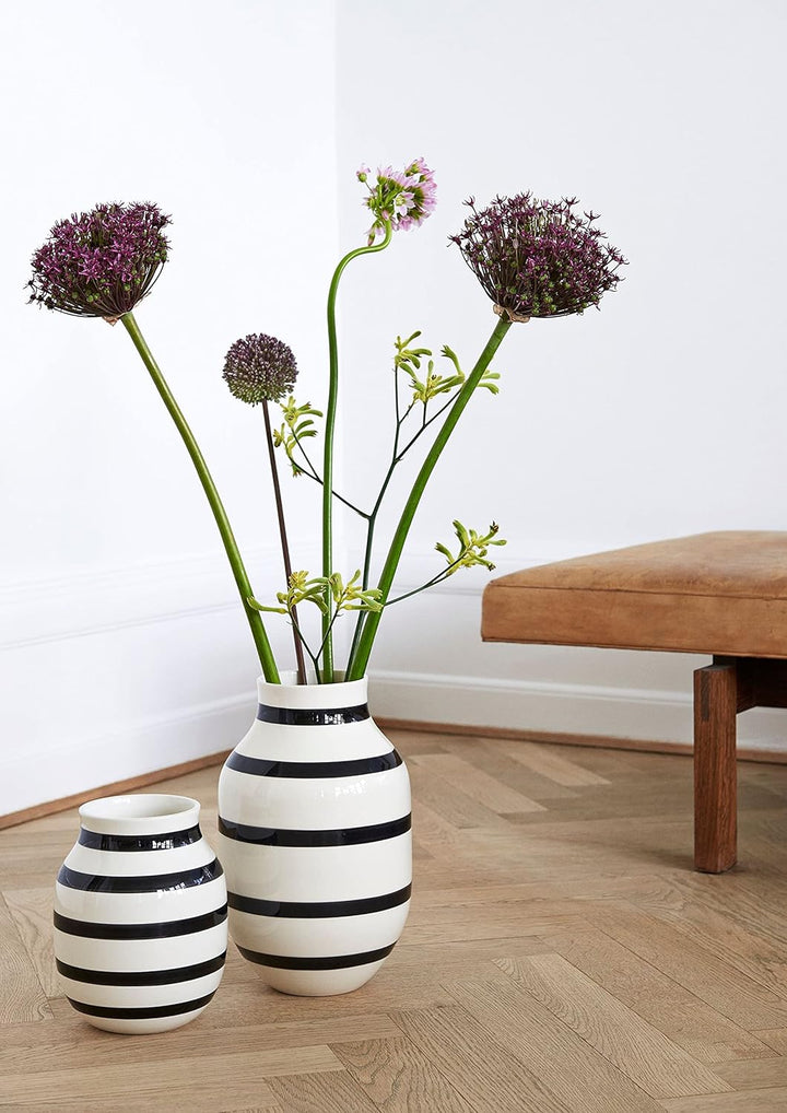 Kähler Vase H31 cm Omaggio Originaldesign mit handgemalte Streifen, Weiss Perlmutt H31 cm, Perlmutt