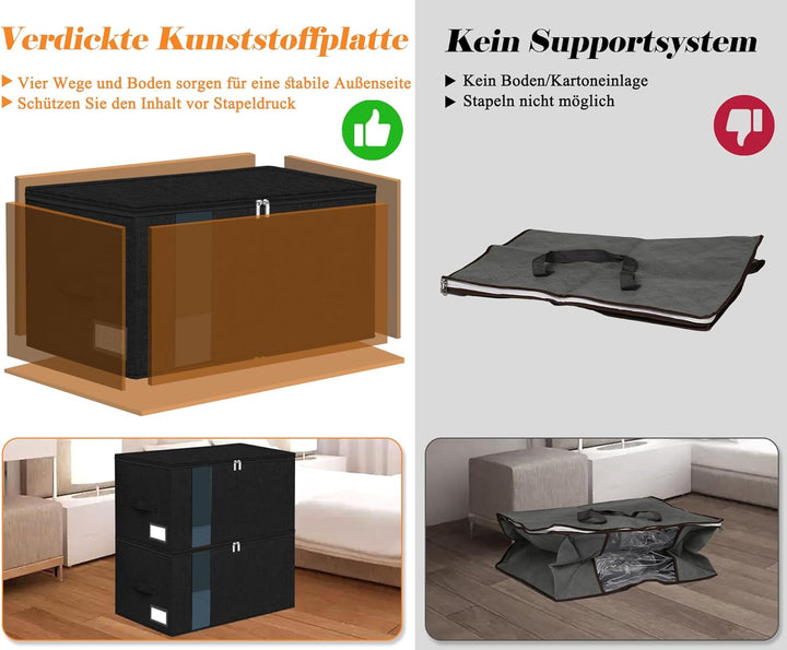 60L Grosse Kleidung Aufbewahrungsbox Stoff mit Reissverschlüssen, Seiten- und Bodenschutz, 2er-Pack